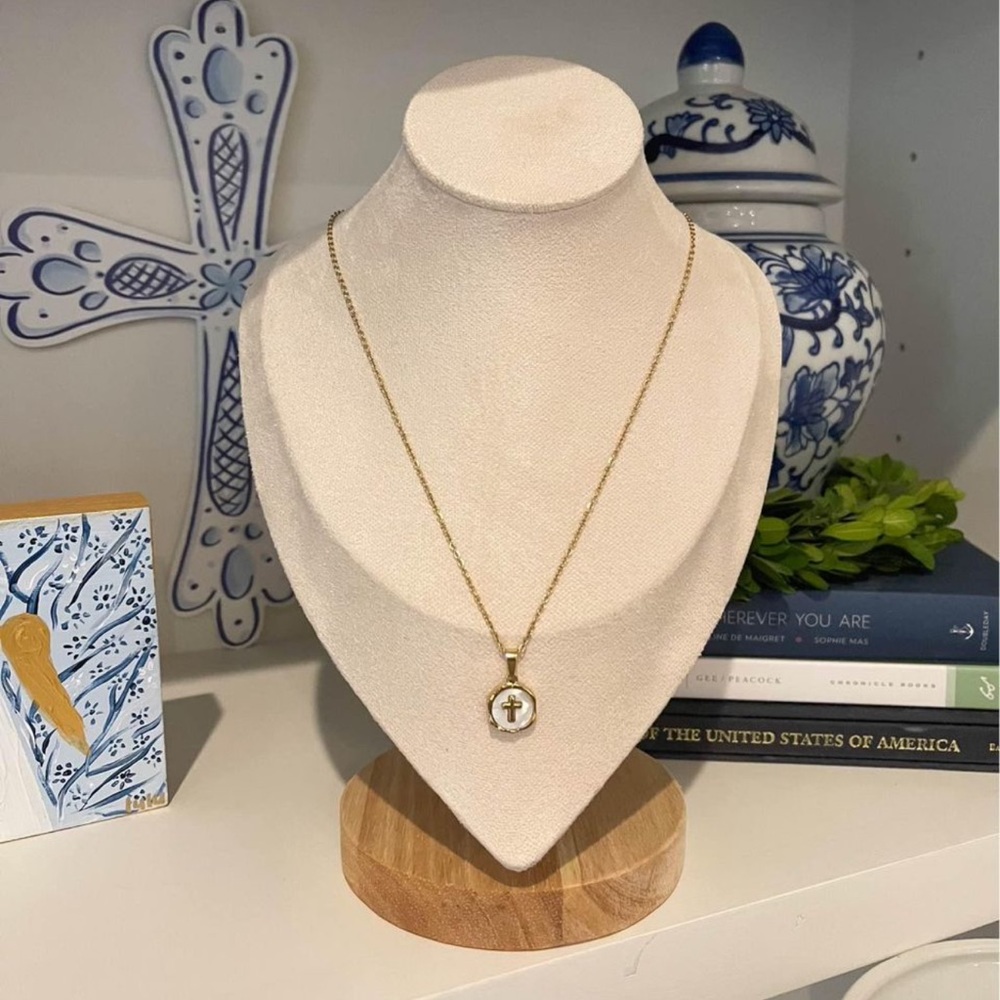 Pearly & gold cross necklace - bridesmaid gift baptism gift